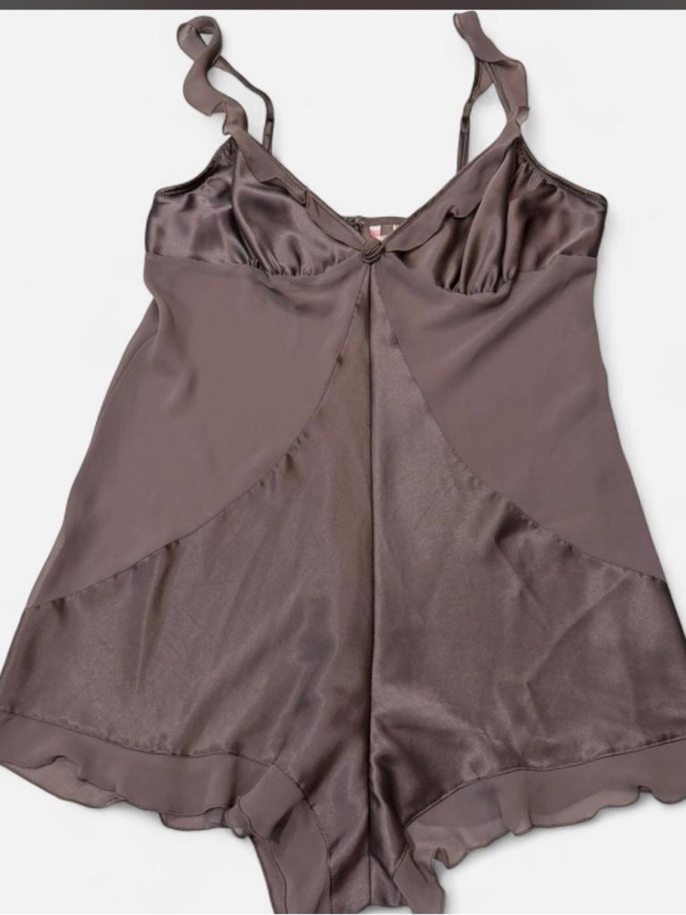 Victoria’s Secret Satin Romper Brown Silky Lingerie Sleepwear Y2K